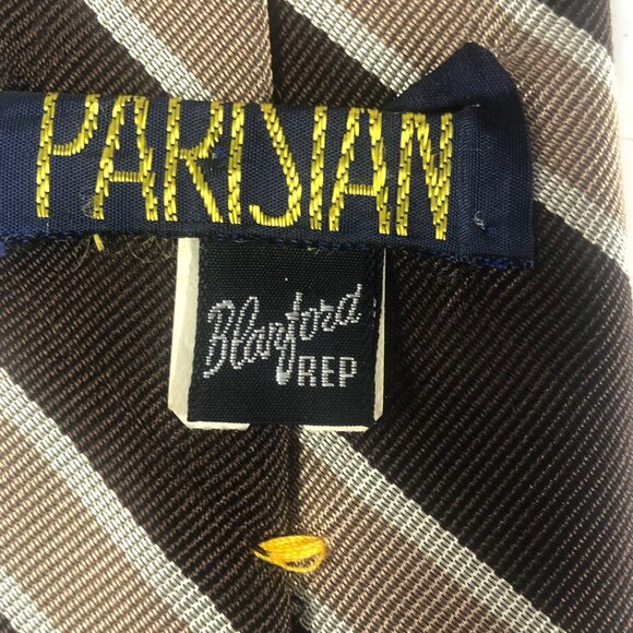 Vintage PARISIAN "Blanford Rep" Repp Stripe Tie Brown & Tan Silk Blend - Picture 4 of 8